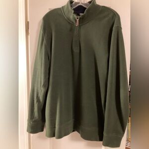 Lands End Mens Army Olive Green Quarter Zip Pullover Size Large Long Sleeve